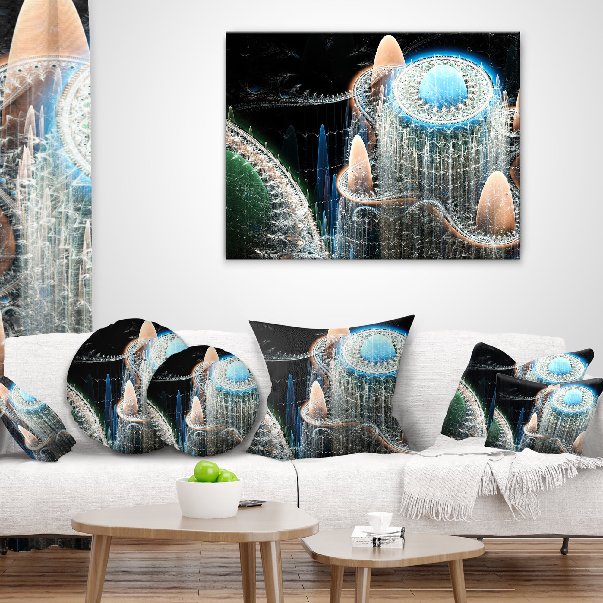 Designart Blue Fractal Infinite World - Abstract Throw Pillow - 18x18
