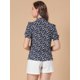 thumbnail image 5 of Blusa floral con cuello alto y manga corta Allegra K Azul XL, 5 of 6