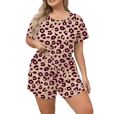 Musefolio Womens Plus Size Abstract Print Pajama Set Short Sleeve Top Shorts Sleepwear 1X-5X