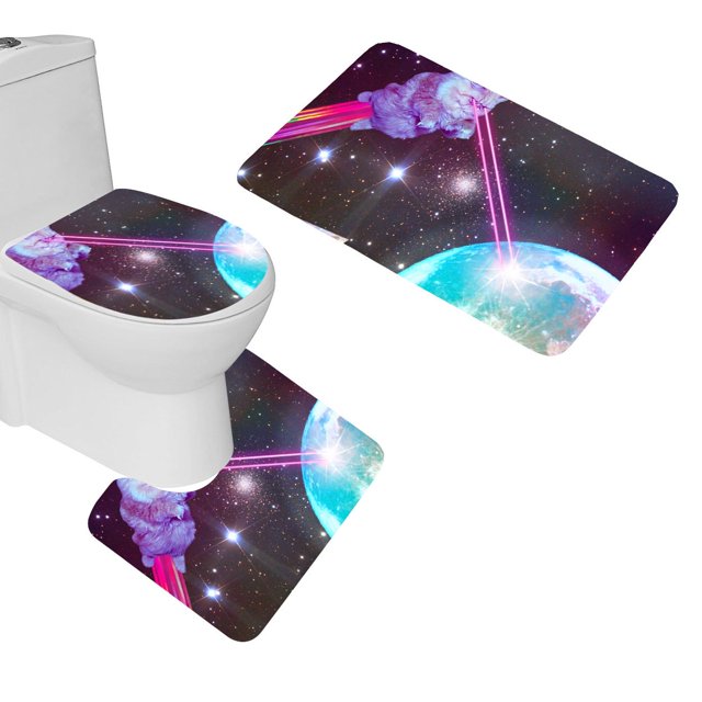 ABPHQTO Galaxy Space Cat Juego de alfombras de baño de 3 piezas Alfombra de baño Alfombra de contorno y tapa de inodoro