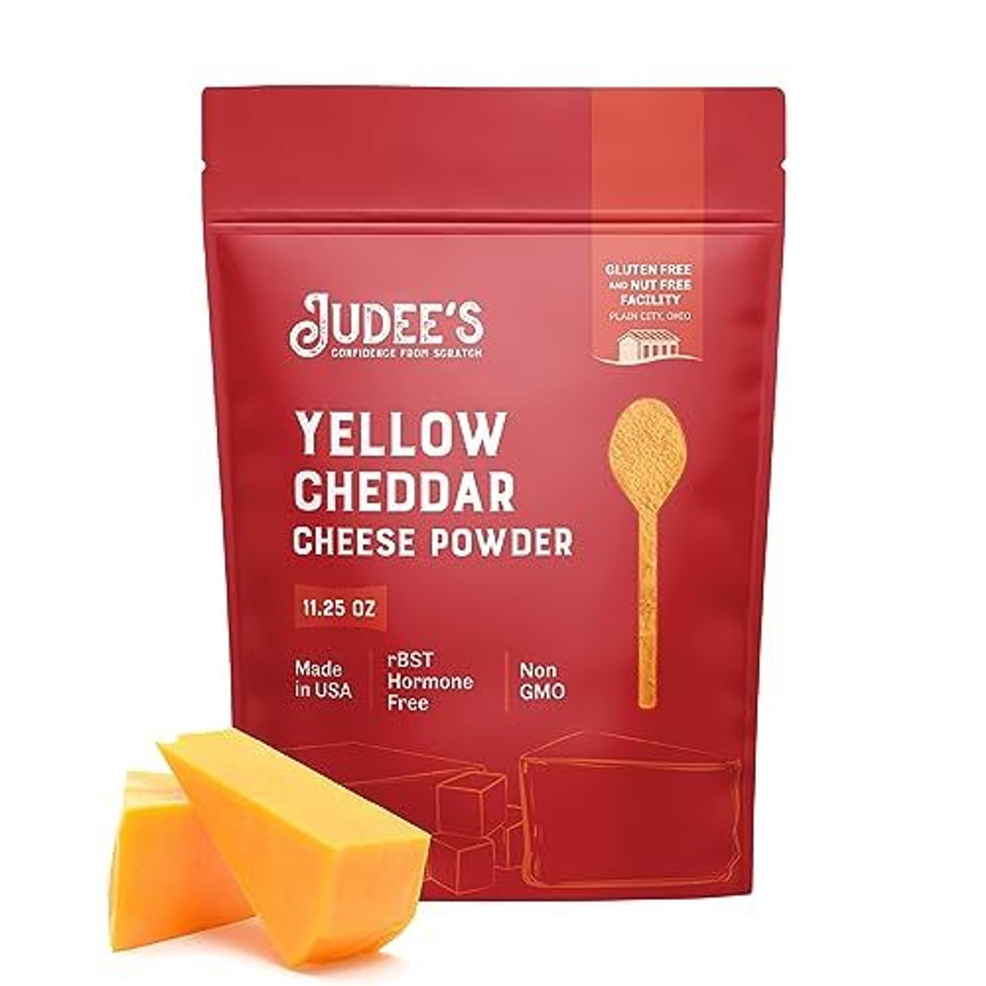 Judee s Gluten-Free Yellow Cheddar Cheese Powder - Sauces & Soups with Cheddar Powder Seasoning - Pasta & Macaroni with Powdered Cheese - Non-GMO & Gluten-Free for Dietary Needs - 11.25 oz