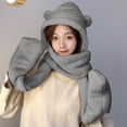 thumbnail image 4 of HNMKIU Bear Ears Winter Hat with Gloves and Scarf Hat Set for Women 3-Piece Warm Knitted Set for Outdoor Cold Weather Z01_B，One Size, 4 of 5