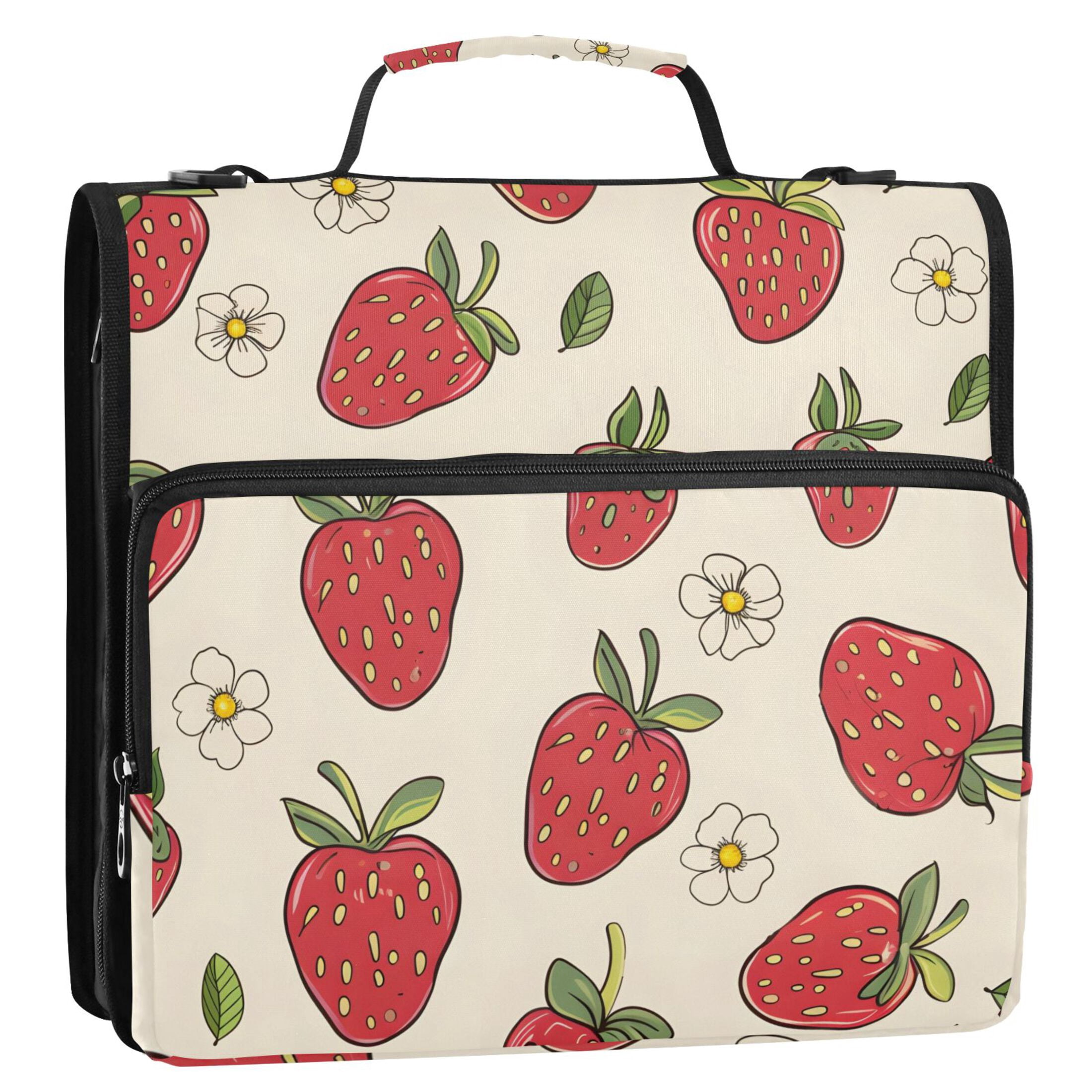 ALAZA Zipper Binder Strawberry and Floral 3 Ring Trapper Keeper File Folder Organizer Bag