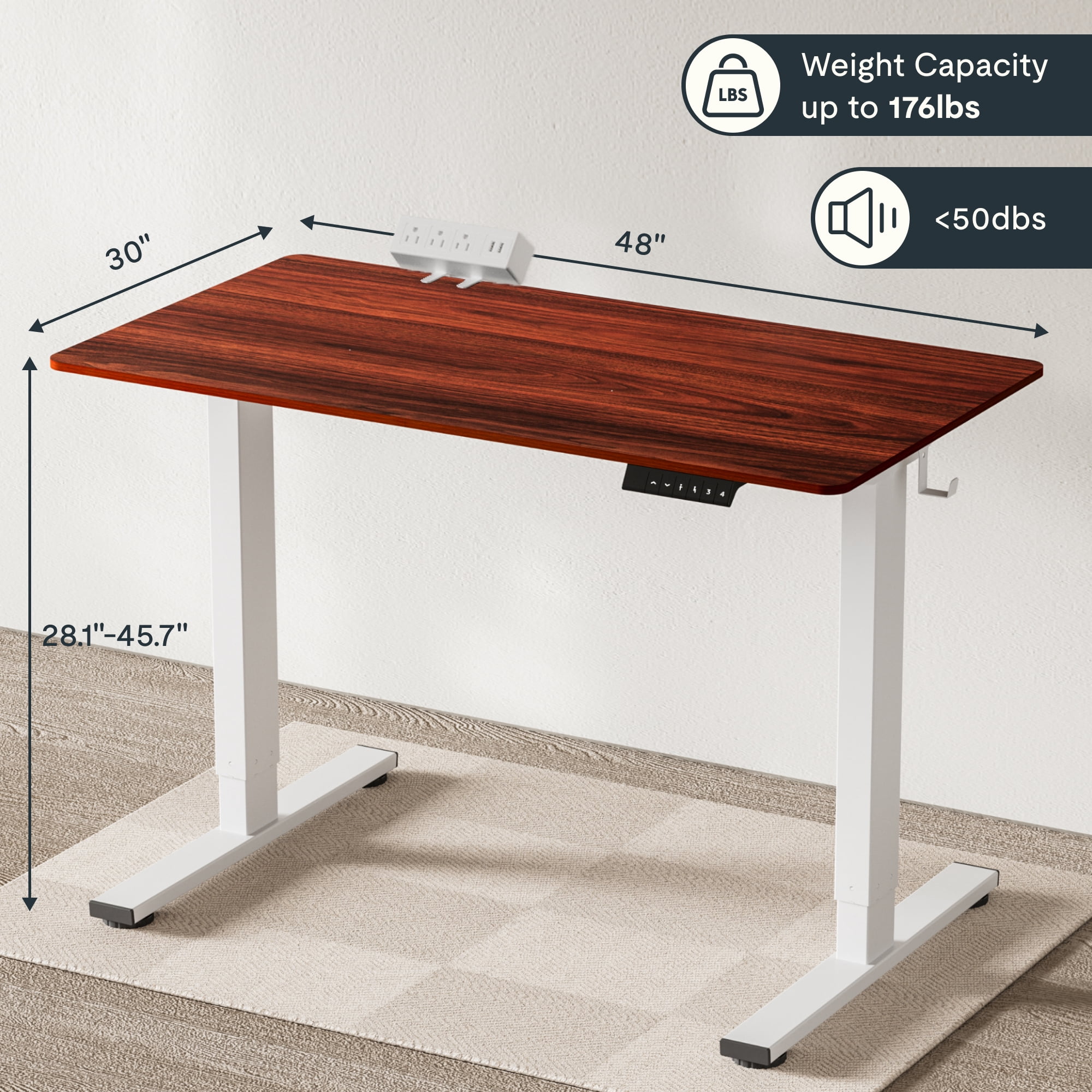 FLEXISPOT Home Office Electric Height Adjustable Standing Desk 48" x 30" Memory Programmable Presets Computer Desk (White Frame+ White Top)
