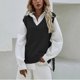 thumbnail image 1 of Puntoco, chaleco para mujer, chaleco, suéter ajustado con cuello en V, suéter de punto, chaqueta informal con capucha y sin mangas para mujer, liquidación Puntoco Puntoco-4848, 1 of 6