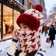 thumbnail image 2 of DJN Women Knit Hat Scarf Combo for Women Winter New Style Pullover Outdoor Warm Ear Protection Set Red One Size, 2 of 4