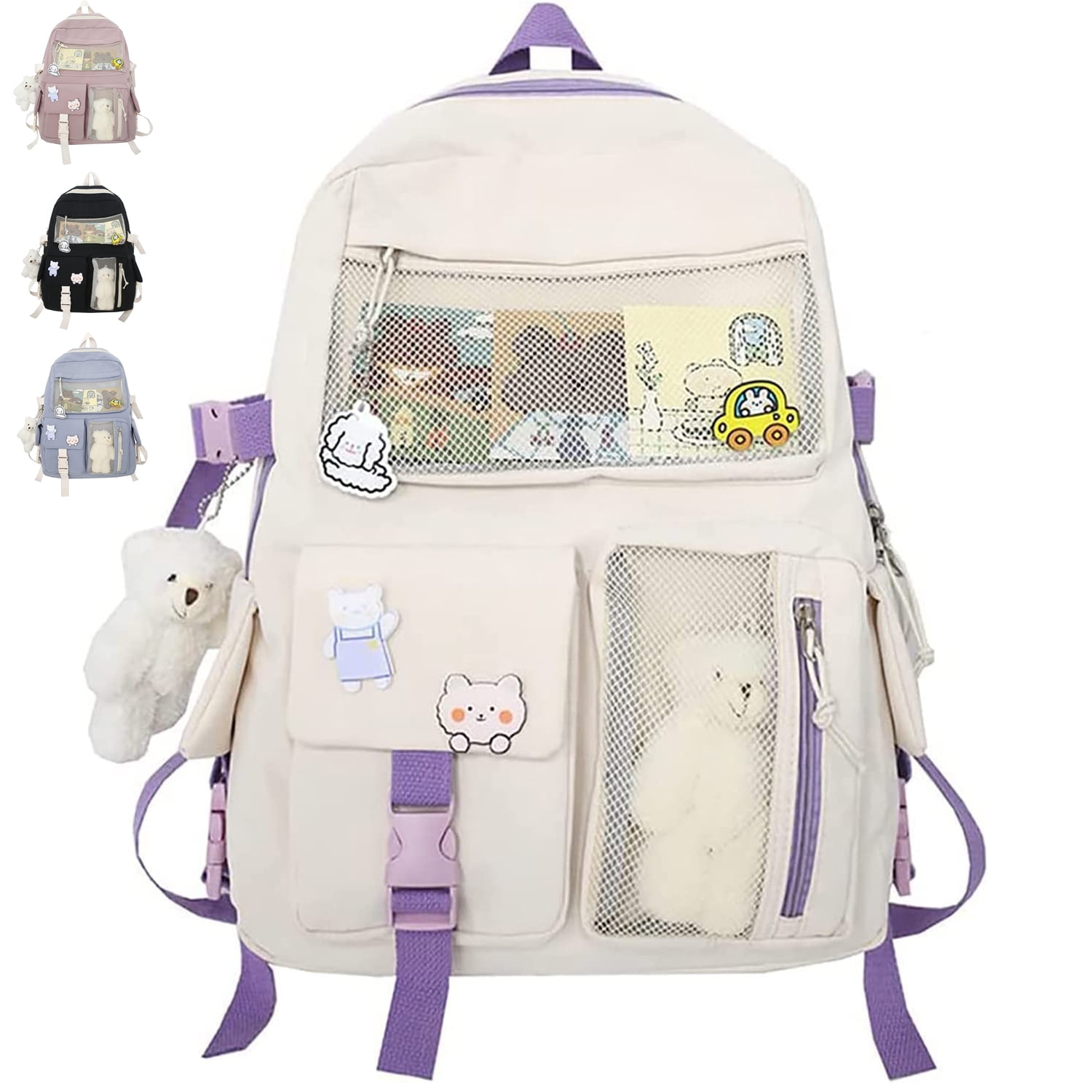 MBVBN Kawaii Backpack with Cute Card Plush pendant Kawaii School Aesthetic  Backpack for Girls Teen Bag School Supplies,Purple, Purple, Daypack