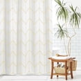 thumbnail image 4 of Polyester Fabric Modern Geometric Herringbone Print Shower Curtain with Reinforced Buttonholes for Master/Guest Bathroom - Machine Washable & Water Resistant - 72" x 72" - Light Yellow/White, 4 of 5
