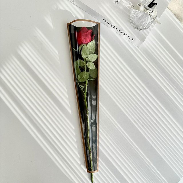 50Pcs Single Flower Wrapping Bag Golden Edge Transparent Bouquet Packaging Bag for Mother's Day Wedding Party Gift