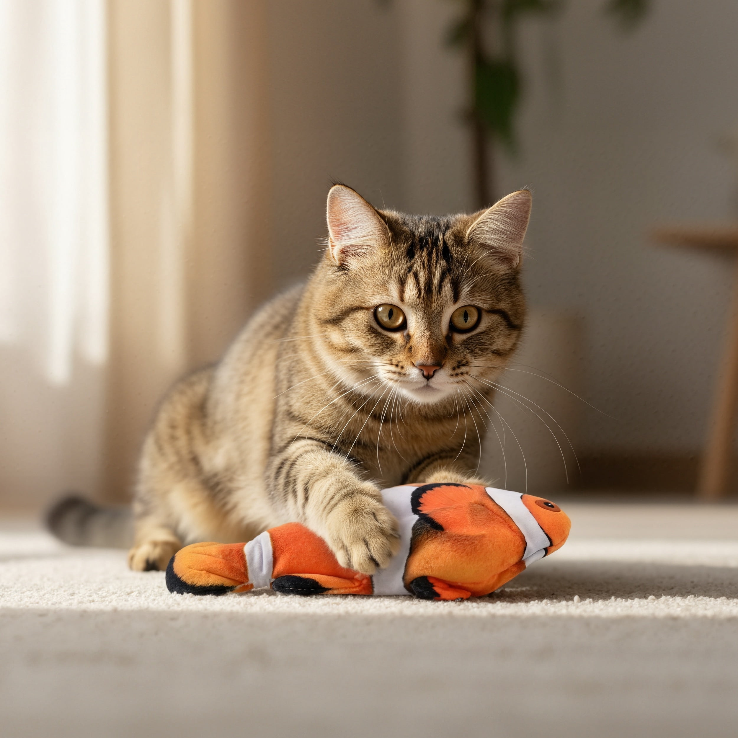 Max & Marlow Cat Toy Flapping Fish, Interactive Moving Cat Kicker Toy with Rechargeable Battery, Catnip Included