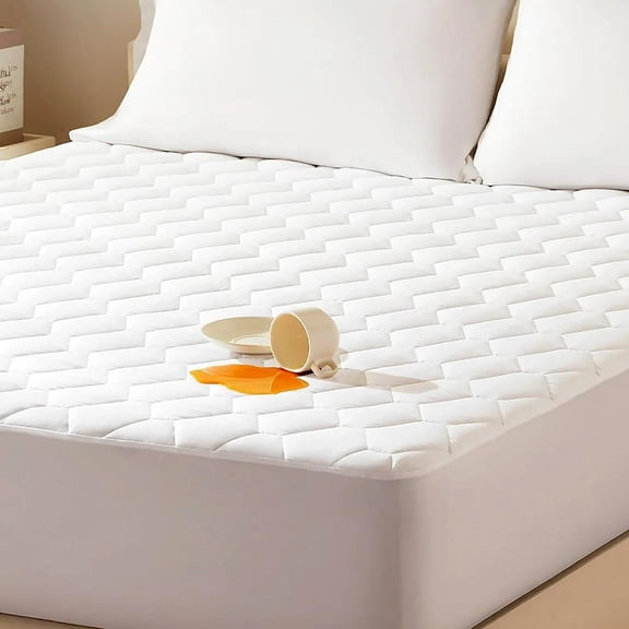 Sleep Zone Queen Waterproof Diamond Quilted Mattress Pad - Breathable, Machine Washable, White, Ideal for All Ages