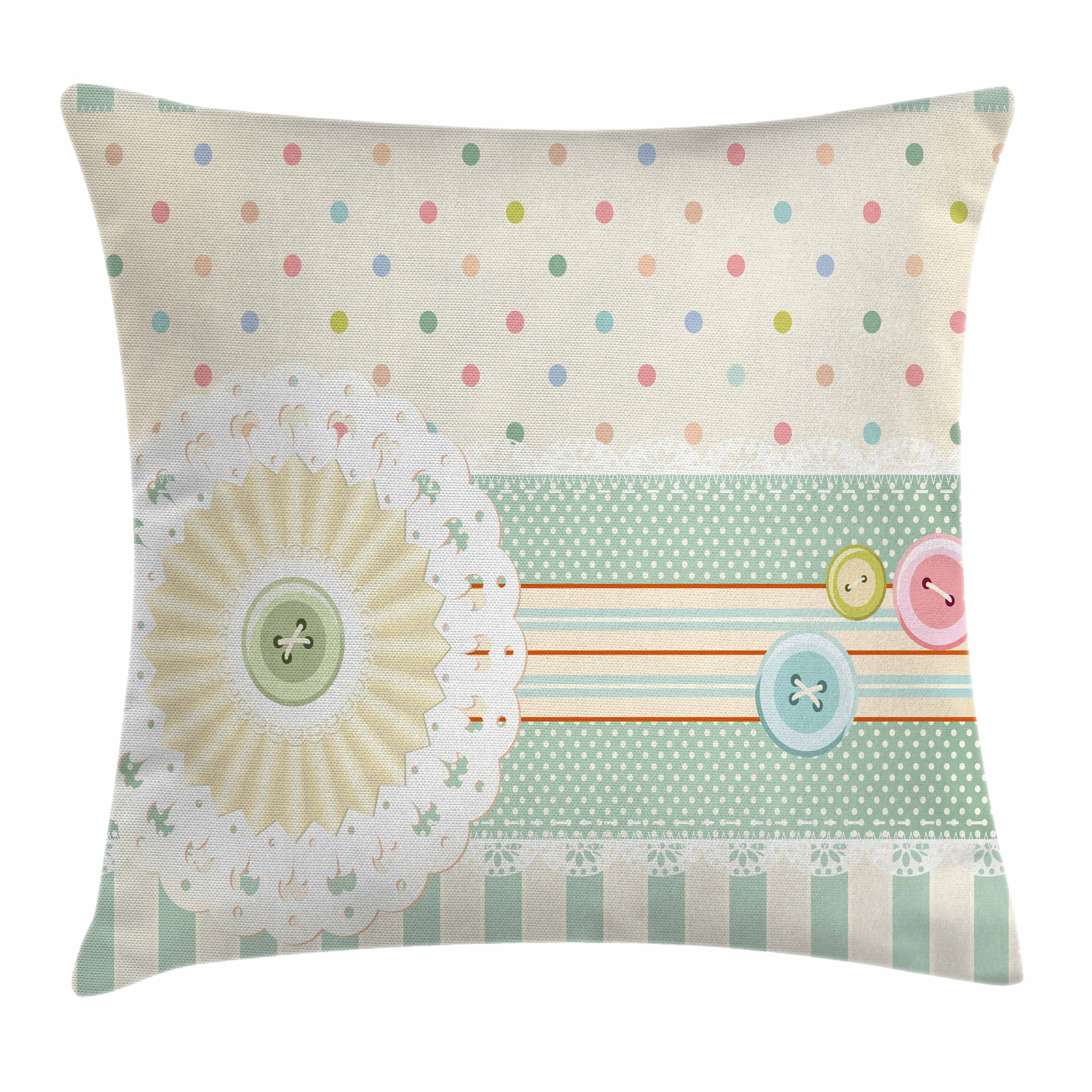 Shabby Chic Decor Throw Pillow Cushion Cover, Sewing Theme Border with
