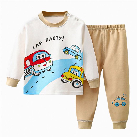 Xyant Toddler Boy Pajamas Cotton Long Sleeve Pjs Set 2 Piece Snug Fit Sleepwear (Khaki,12-18 Months)
