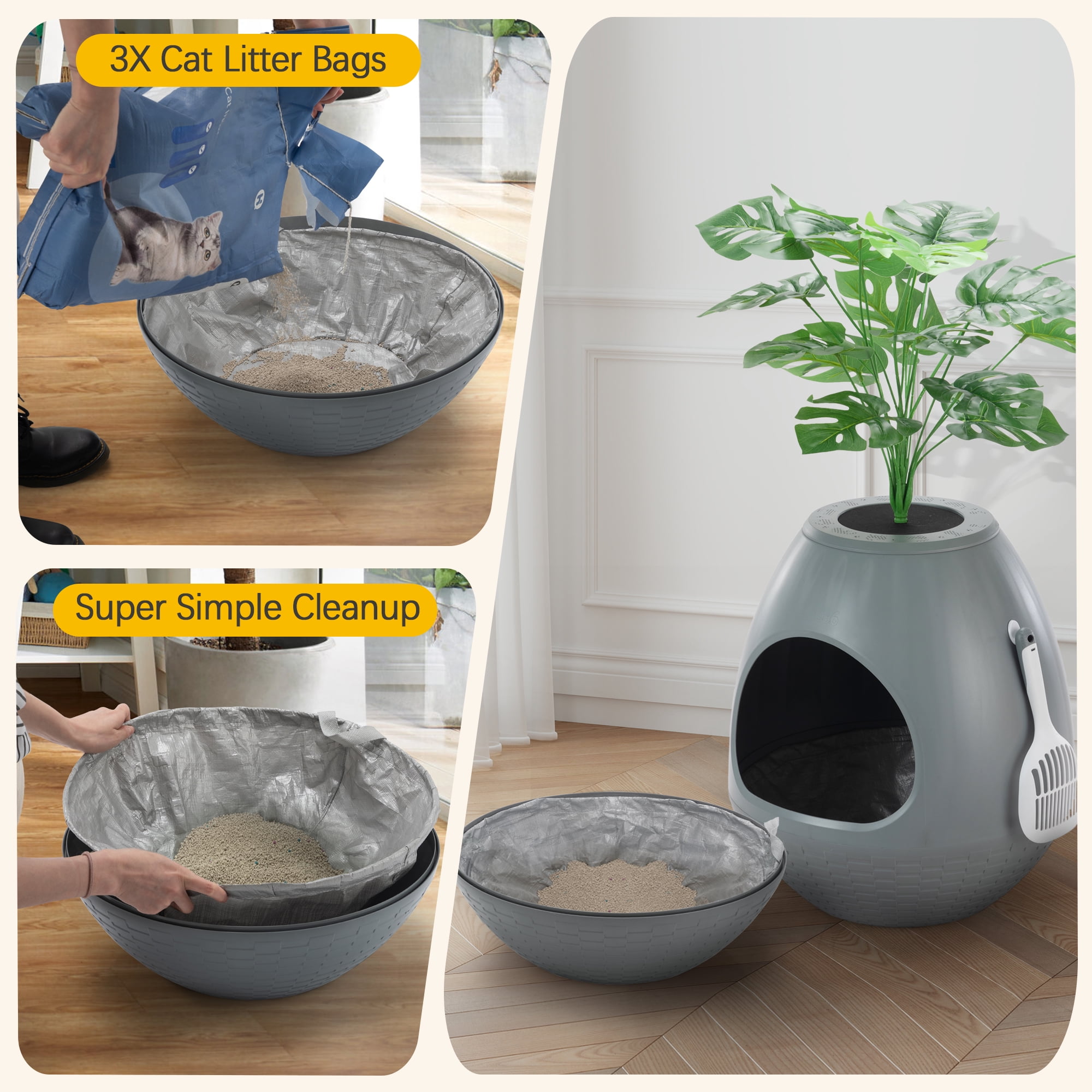 Jaxpety Smart Plant Cat Litter Box,Hidden Cat Litter Box with Deodorization System, Exhaust Fan,Light, Scoop, Artificial Plants for Apartments and Offices Living Room Bedroom