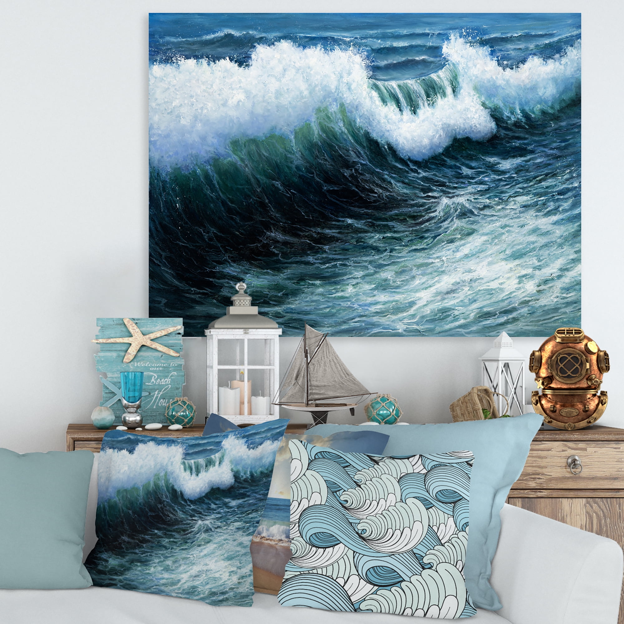 Designart ' The Ocean With Storm Waves ' Nautical & Coastal Canvas Wall Art Print