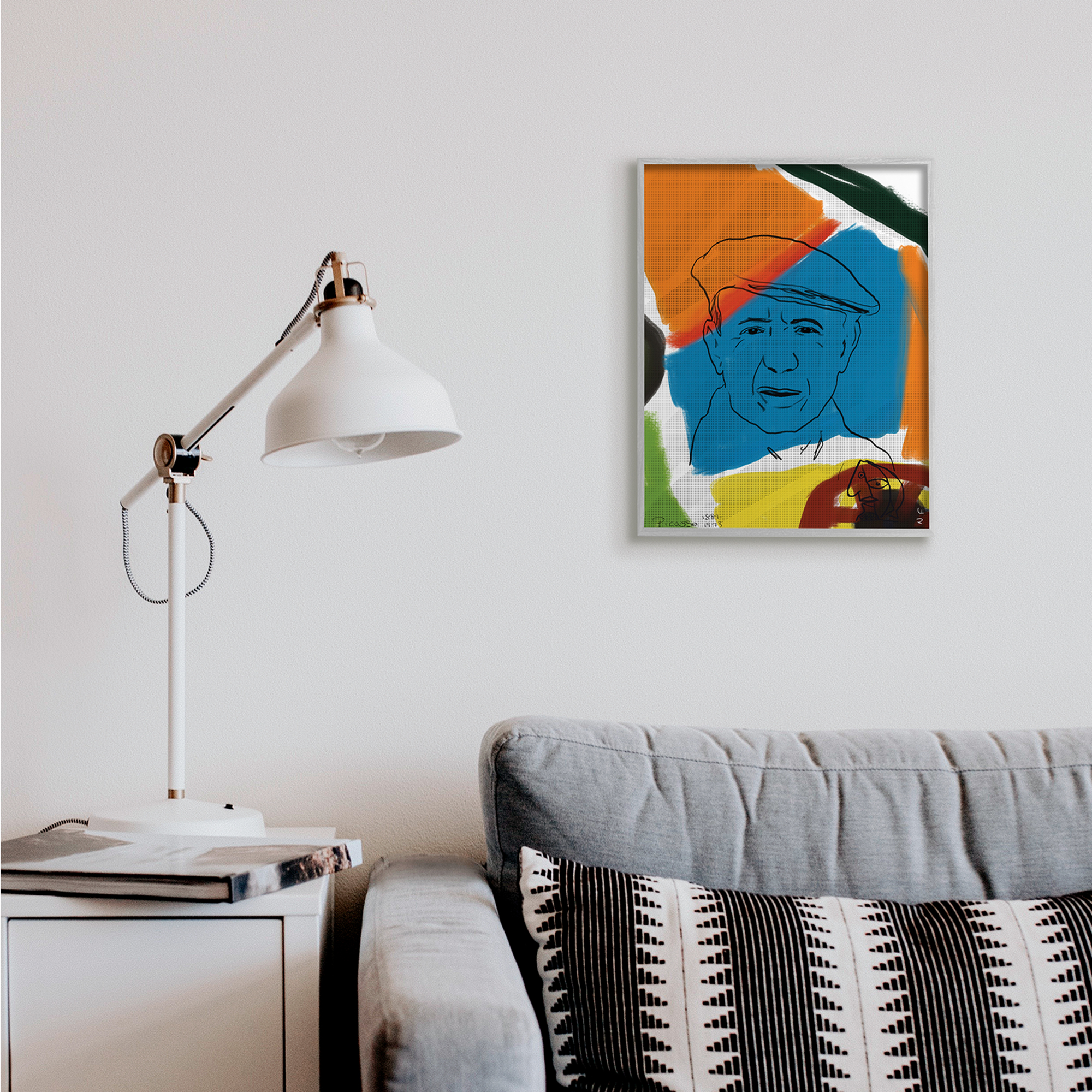 Stupell Industries Modern Picasso Portrait Vibrant Abstract Shapes Abstract Painting Gray Framed Art Print Wall Art, 16 x 20