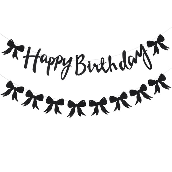 Banderín de feliz cumpleaños con lazo negro con forma de sorcristía para decoración de fiesta