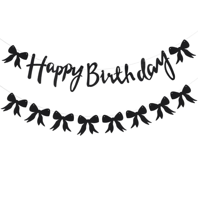 Banderín de feliz cumpleaños con lazo negro con forma de sorcristía para decoración de fiesta