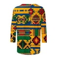 thumbnail image 5 of LYEAA African American Apparel Women 3/4 Sleeve Round Neck Tops Ethnic Print Cotton Shirt Loose Fit Casual Daily Cultural Outfit Multicolor L, 5 of 5