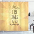 thumbnail image 1 of Here Comes the Sun Shower Curtain, Doodle Style Sun with a Laurel Detail on Mosaic Polygonal Background, Fabric Bathroom Set with Hooks, 69W X 75L Inches Long, Brown Yellow, by Ambesonne, 1 of 3