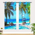 thumbnail image 2 of Beach Kitchen Curtains, Tropical Coastal Hawaiian Palm Trees Summer Ocean Landscape Pattern Waterproof Grommet Window Drapes for Bedroom Bathroom Window Small Closet Cafe 2 Panels W27.5 x L39, 2 of 5