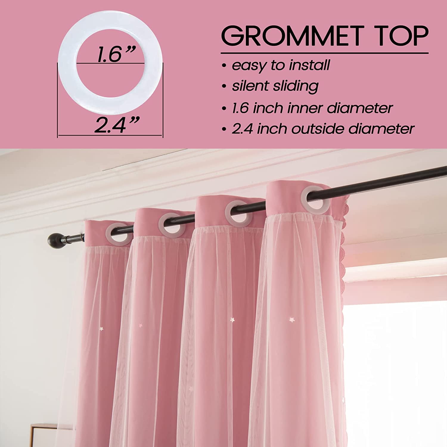Lapalife Stars Blackout Curtains for Girls Bedroom, Double Layer Star Cut Out Curtains Nursery Home Decor, 1 Panel, Baby Pink, 51''x 63''