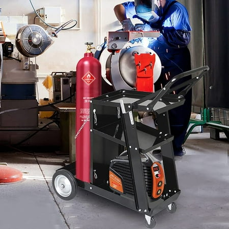 

Goorabbit 3 Tiers Iron Rolling Welding Cart with Wheels and Tank Storage for TIG MIG Welder and Plasma Cutter Black