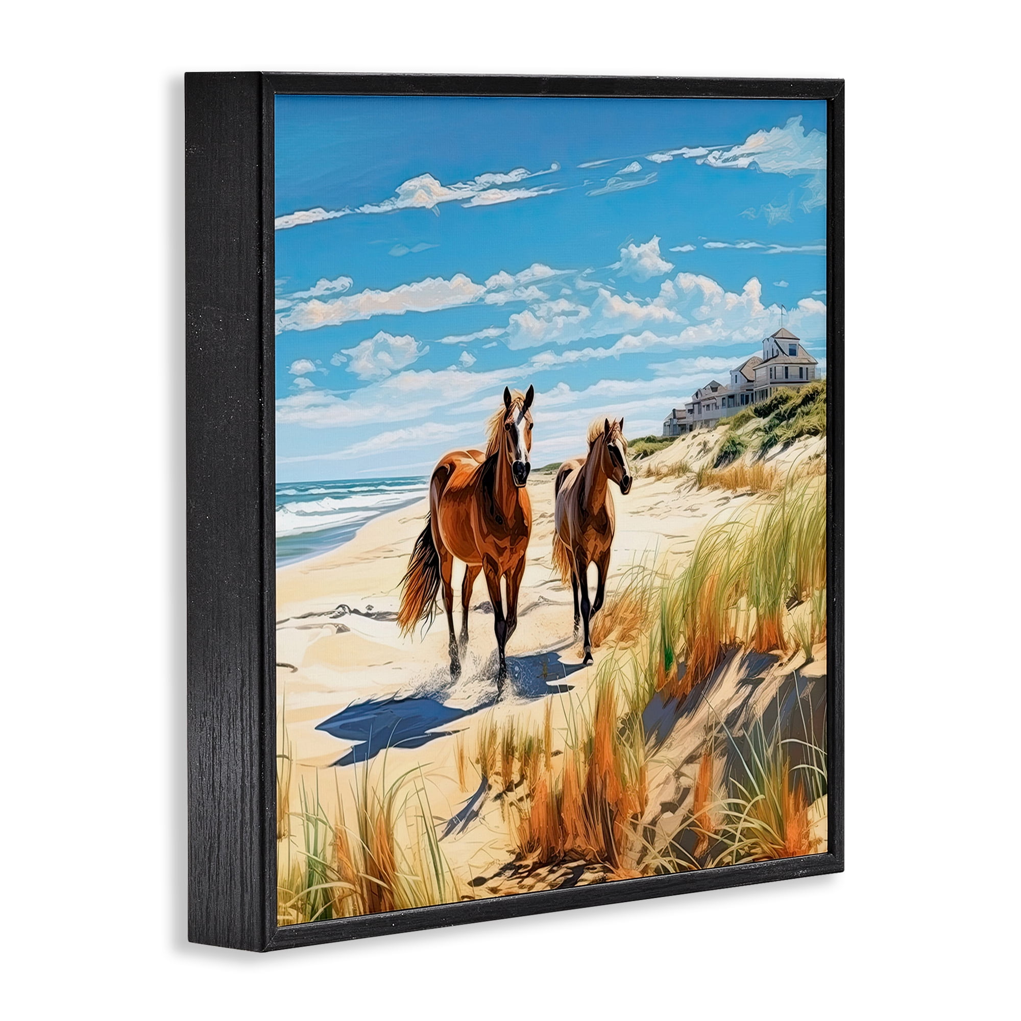 Stupell Industries Galloping Beach Horses Coastal Painting Black Framed Art Print Wall Art, 24 x 24