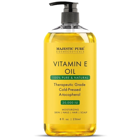 Majestic Pure Vitamin E Oil - 100% Pure & Natural, 20,000 IU | Premium Grade, Cold-Pressed and Tocopherol to Repair Dry, Damaged Skin| Moisturizing Skin, Hair and Scalp 8Fl Oz