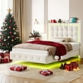 thumbnail image 4 of Homfa Twin Size Floating Bed Frame with RGB LED Lights Charging Station, Modern Velvet Upholstered Platform Bed Frame with Storage Headboard, Off-White, 4 of 8