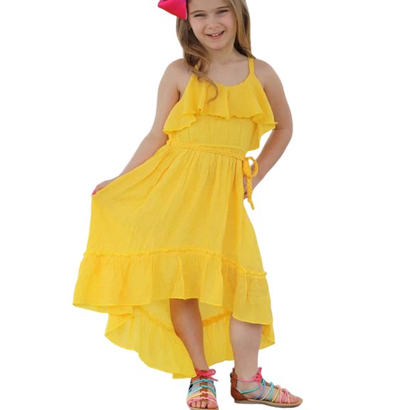 Coerni Toddler Girls Summer Swing Dress Ruffles Boho Cold Shoulder Sundress Spaghetti Strap Casual Beach Dresses Clothes