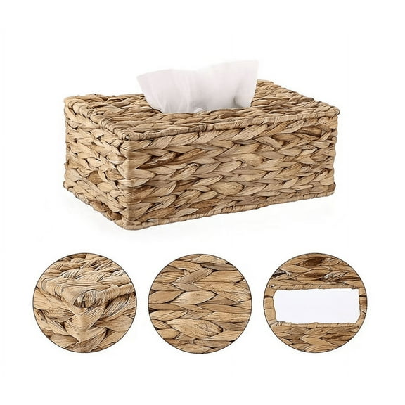Tissue Box Holder , 9 x 5.12 x 3.54"Tissue Box Cover Rectangular, Water Hyacinth Tissue Box Cover, Decorative Hand Woven Paper Holder on Table and Barthroom
