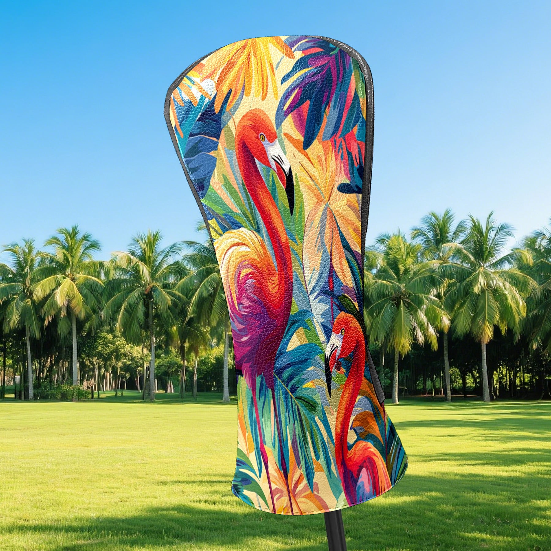 Golf Club Covers PU Leather Waterproof Head Covers for Fairway Woods Hybrids Colorful Flamingos
