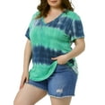 thumbnail image 2 of DARING DIVA Women's Plus Size V Neck Short Sleeve Loose Tie Dye Tunic Tops 1X Green, 2 of 6