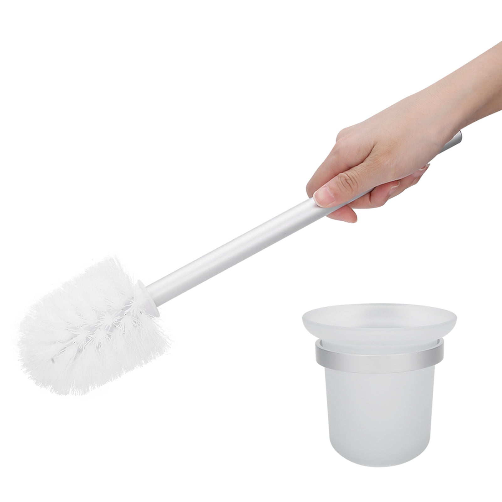 NFTIGB Space Aluminum Wall Mounted Toilet Brush and Holder Set, Matte Finish Ceramic Cup, Modern Bathroom Cleaning Tool Accessories with Ergonomic Handle, 9.8 inches / 25 cm Rod, Compact Size