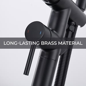 Dawot Floor Mount Bathtub Faucet, Matte Black Brass Bathroom Freestanding Tub Filler Single Handle Tub Spout, with Hand-held showerhead