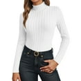 thumbnail image 2 of Lixiuxyad Women T-Shirt High Neck Knit Fitted Pullover T Shirt Layering Top,White, 2 of 6
