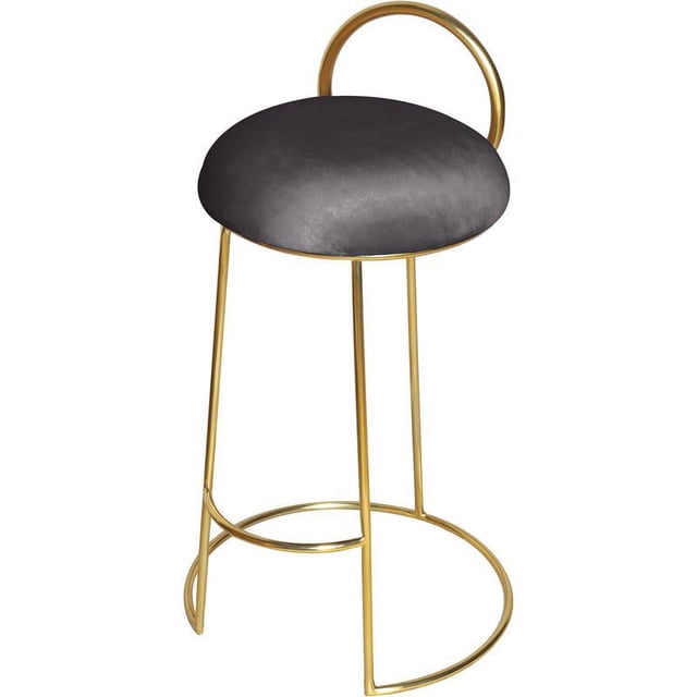 Meridian Furniture Ring Soft Gray Velvet Counter Stool in Brushed Gold Finish