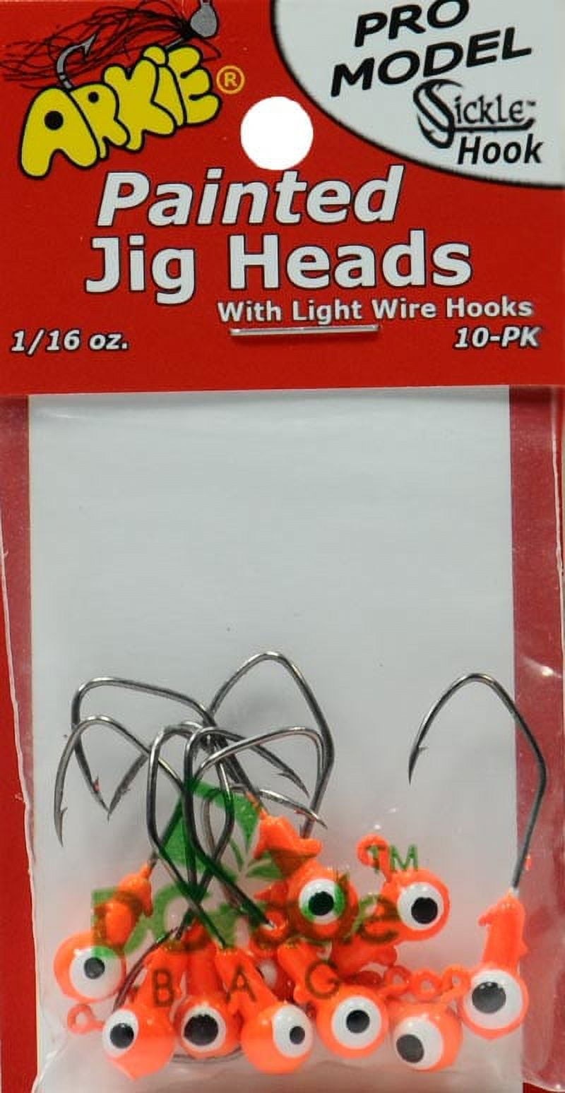 arkie pro sickle fishing hook jig for sale Crappie Overbite Mo' Glo Glow-in-The-Dark Heads Soft Plastic Crappie Baits, Accessories for Freshwater Fishing, Pack of 10, Mo'Glo Chartreuse, 1/32 oz : Sports & Outdoors Looking for a serious Panfish Jig Head Painted Sickle Hook Heads