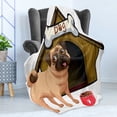 thumbnail image 4 of Pug Soft Flannel Fleece Throw Blanket, Dog House with a Pug in Front and a Its Food Cartoon Style Image Fun, Cozy Plush for Indoor and Outdoor Use, 50" x 60", Pale Coffee Sand Brown, by Ambesonne, 4 of 5