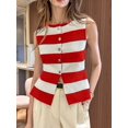 thumbnail image 4 of Women's Tank Tops Striped Sleeveless Button Front Knit Vest Summer Open Cardigan Red L, 4 of 9