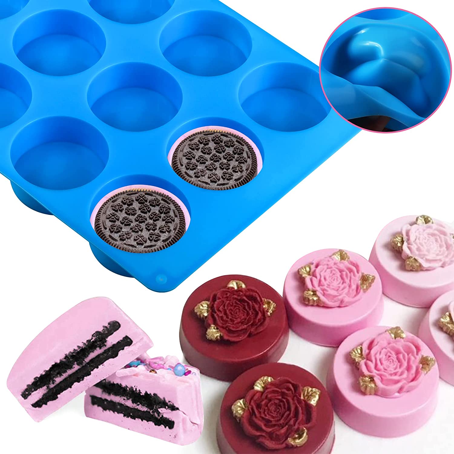 XILONG 3Pcs Silicone Mold for Oreo Cookie Chocolate, 12-Cavity Round  Cylinder Chocolate Cover Molds for Candy, Silicone Baking Molds for Mini  Cakes, Jelly 