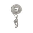 thumbnail image 1 of Stone Stud Tilted Crown Number Micro Pendant with 2mm Rope Chain Necklace, #9/Silver-Tone/18", 1 of 2
