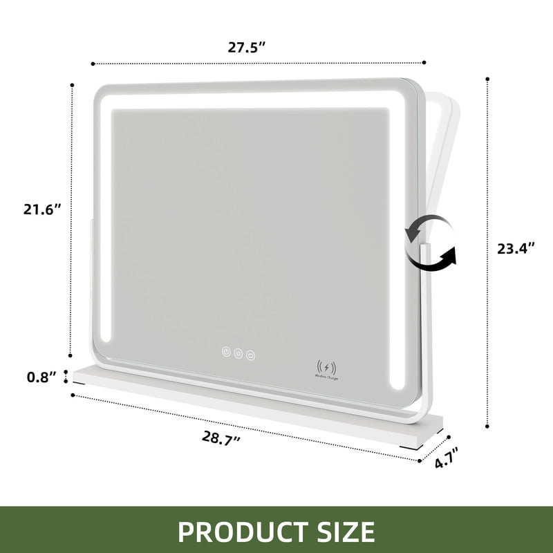 Uforic 28''x22'' Vanity Mirror with LED Lights & USB, Vanity Makeup Mirror with Bluetooth Tabletop Wall Mount, Led Mirror Makeup with 3-Color Lighting, White