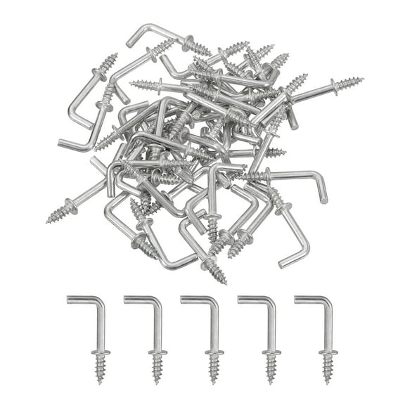 Uxcell Right Angle Hooks, 50Pcs 1/2" L Shaped Screw Hooks Screw in Hooks, Right Angle Metal Screw Hooks, Silver