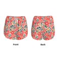 thumbnail image 3 of Balery Small Coral Red Flowers Pantalones cortos deportivos para mujer con forro y dos bolsillos, elásticos, para entrenamiento, gimnasio, yoga-Large, 3 of 7