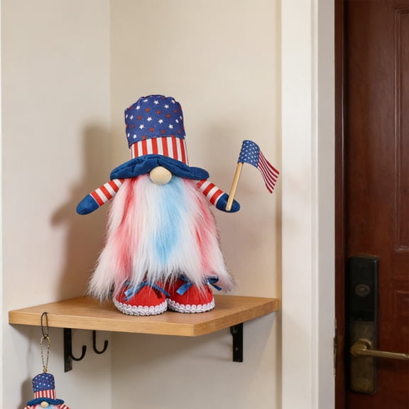 Cififendec Independence Day Patriotic Gnomes, Handmade American Stars-Stripes Plush Decorations for Independence Day Gift(Red)