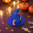 thumbnail image 6 of Halloween Witch Hat Hair Clip, Blue Glitter with Moon Star Decoration, 1 Piece Mini Hair Accessory, for Halloween Costume Party Cosplay DIY Decoration Holiday Hairstyle Decor, 6 of 6
