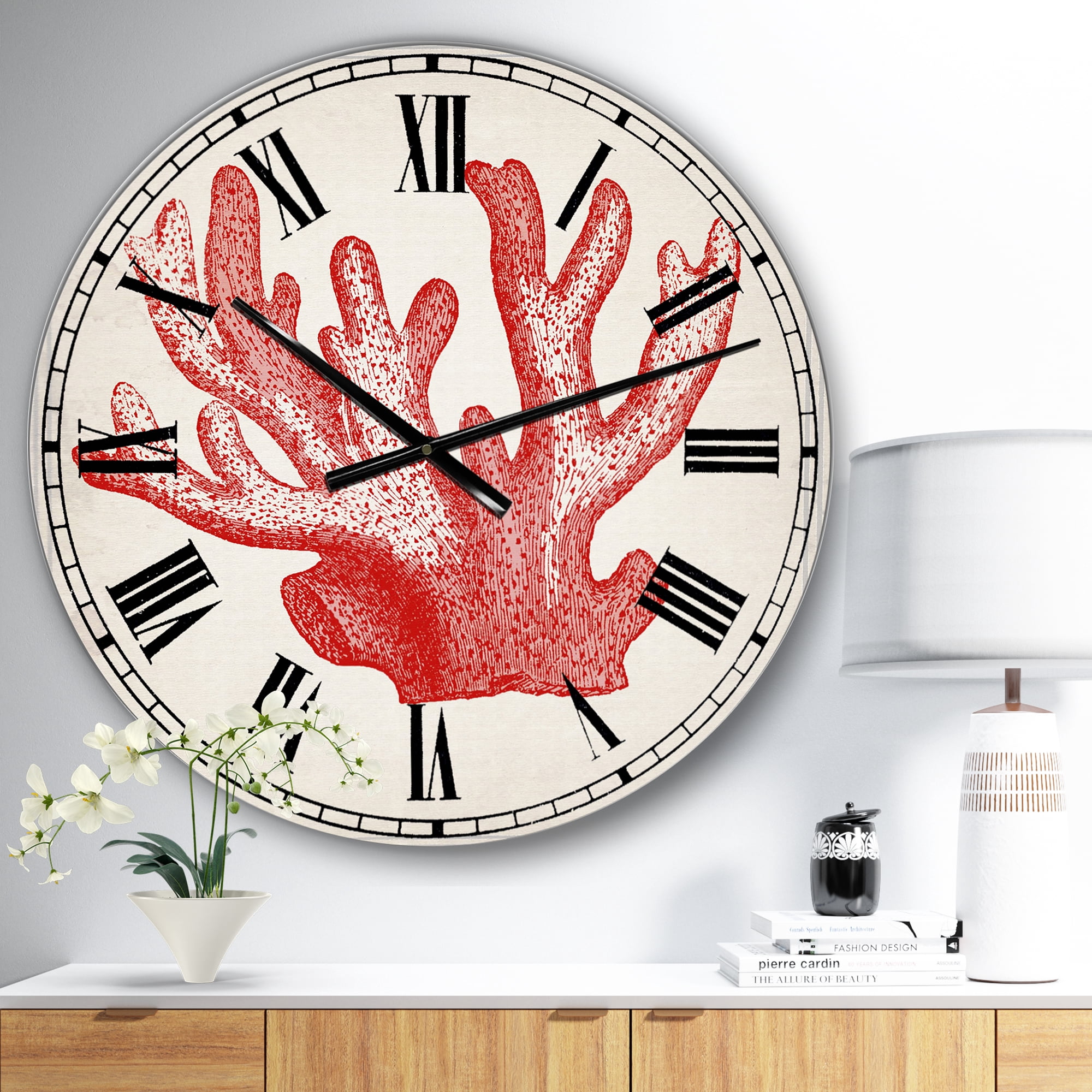 Designart Oversized Off-White Analog Round Coastal Modern Nautical Wall Clocks, CLM25742-C23