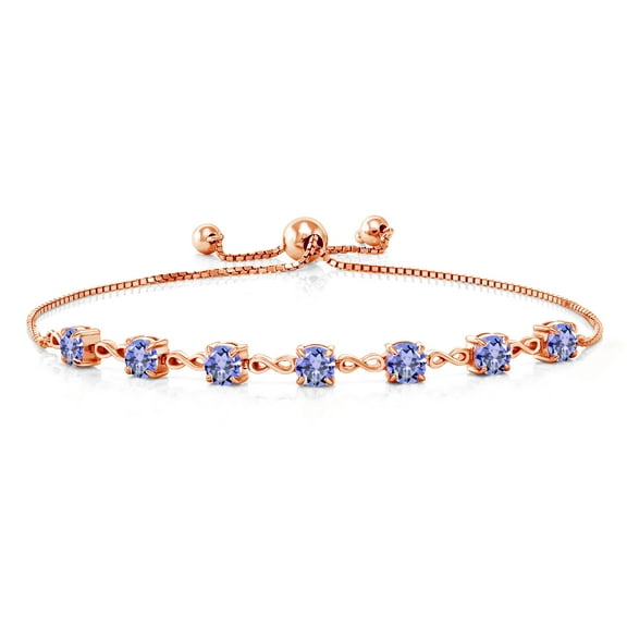 Gem Stone King 18K Rose Gold Plated Silver Blue Tanzanite Infinity Tennis Bracelet for Women (2.66 Cttw, Gemstone December Birthstone, Round 4.5MM, Fully Adjustable up to 9 inch)